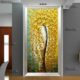 发财树油画欧式风景抽象手绘定制挂画走廊玄关客厅装饰画竖版