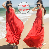 2016夏季新款沙滩雪纺连衣裙大码波西米亚海边度假大裙摆吊带长裙