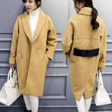 2015冬装新款女装 韩版羊毛呢外套女中长款 宽松双面呢子大衣加厚