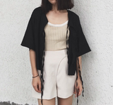韩国chic风简约宽松短款系带两面穿设计气质百搭短袖防晒衫外套女