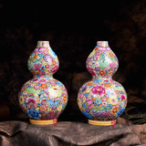 景德镇陶瓷器 仿古珐琅彩万花葫芦花瓶 时尚工艺家居客厅时尚摆件