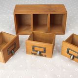zakka木质桌面三层抽屉式收纳柜复古木盒 做旧实木饰品收纳小木柜