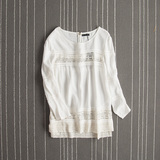 欧美夏装新款镂空蕾丝拼接雪纺女士宽松衬衫外贸原单长袖衬衣#156