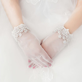 促销2016新款蕾丝花边彩钻短款结婚新娘用婚纱手套礼服手套五指