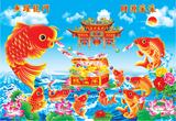 中国喜庆年画鱼跃龙门客厅画国画荷花鱼图餐厅墙画背景墙贴画纸画
