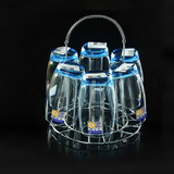 包邮乐美雅透明玻璃杯子套装家用六杯带架水具耐热玻璃茶杯直身杯