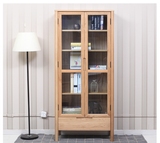 宏发橡木实木书柜北欧白橡木书房带玻璃门书架环保置物架展示酒柜