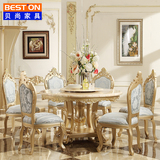 大理石餐桌圆形欧式餐桌天然椅组合双层法式餐桌餐台椅实木旋转