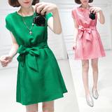 韩国欧时力代购公司ocnltiy新款韩版大码女装修身短袖亚麻连衣裙