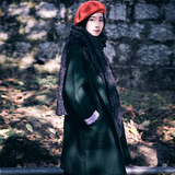 2015秋冬季学生中长款羊毛呢子大衣 格子文艺复古宽松毛呢外套女