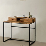 脑桌写字台美式风格铁艺实木创意小办公桌复古做旧带小抽屉书桌电
