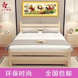 201605272人松木双人床单人床儿童床欧式原木带拖床简易实木床
