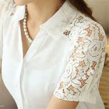 白衬衫女夏装上衣新款大码韩版短袖宽松蕾丝衫雪纺衫女式职业衬衣