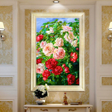 玄关过道竖版装饰画欧美风格油画玫瑰花卉静物现代北欧客厅新品