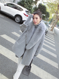 2015韩版斗篷型毛呢外套女中长款狐狸大毛领廓型双面羊毛呢子大衣