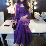 GL独家高端定制性感吊带优雅隆重正式紫色晚宴年会礼服连衣裙长裙