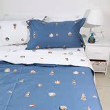 地中海风格纯棉被套床单四件套贝壳海螺全棉斜纹印花清新蓝色床品