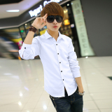 2015春秋季新款青少年学生韩版修身白色衬衣衬衫男士长袖男装潮男