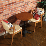 纯实木咖啡厅餐桌椅组合 甜品店桌椅 A字椅餐椅 北欧西餐厅圆餐桌