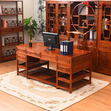 仿古办公桌榆木草龙雕花电脑桌明清古典家具中式实木写字台大班台