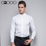 G2000夏季男士常规白色长袖衬衫商务休闲上班修身型衬衣男装品牌