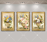 现代客厅纯手绘静物古典花卉写实装饰画油画三联餐厅挂画欧式油画