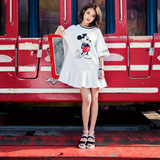 【天天特价】16韩国LAP卡通米奇印花简约宽松修身显瘦棒球连衣裙