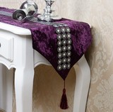 特价丝绒长形餐桌布艺桌旗餐桌垫32*200cm  紫色黑色