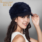 夏尔贝洛 帽子女士冬季加密手工编织兔毛帽 韩版潮保暖针织毛线帽