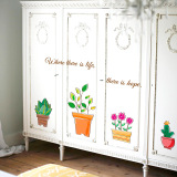 可移除墙贴 花卉盆栽贴花 客厅卧室玄关玻璃墙贴纸 田园植物花卉