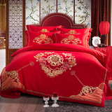 雅芳婷家纺婚庆四件套大红色结婚床单被套件刺绣新婚庆床上用品