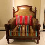 欧式沙发椅美式休闲椅 真皮实木雕花座谈椅 小户型客厅家具单人椅