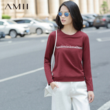 2加1）Amii[极简主义] 2016秋装新品立体印花套头长袖大码T恤女