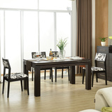 现代简约餐桌椅组合时尚黑胡桃木色餐桌胡桃色长方形客厅餐台