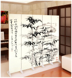 竹子山水画隔断屏风可移动折叠客厅简易玄关门房间折屏布艺中式家