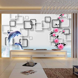 3d立体玫瑰花卉 海豚壁纸 无缝大型壁画 客厅电视背景墙纸/定做