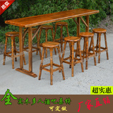 碳化实木长桌子星巴克咖啡厅桌椅组合长方形酒吧台餐桌吧凳高脚椅