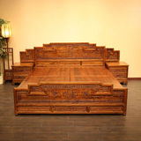 【小妮】曼时光实木雕花大床 中式古典双人床顶箱柜 古典南榆木1