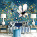 千贝蓝色绚丽灯光墙纸 暗色花卉抽象背景墙壁纸 客厅个性大型壁画