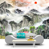 中国山水画大型自粘壁画 /贴纸/可移除墙贴/电视背景墙客厅卧室