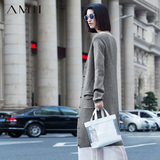 AMII旗舰店艾米女装2016春装新款开衫修身长款大码毛衣外套针织衫
