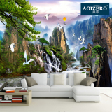 中式山水自然风景墙纸 3D立体电视背景壁纸 客厅卧室书房大型壁画