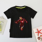 钢铁侠男童上衣 英雄人物图案印花童装儿童T恤宝宝短袖黑色打底衫