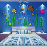 海底世界3d水晶亚克力立体墙贴卡通儿童卧室床头沙发背景墙壁装饰