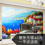 美玉壁画地中海小镇海景风景3D立体墙纸墙布电视背景墙壁纸油画