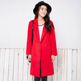 韩版女中长款修身羊绒毛呢外套红色秋冬加厚修身显瘦时尚呢大衣潮