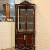奢华欧式美式家具定制法式实木框架新古典转角玻璃双门小酒柜