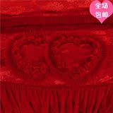 结婚庆四件套大红 全棉床盖式蕾丝心形提花1.5m1.8/2.0米床上用品