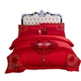 热卖恒源祥结婚床上用品大红全棉提花四件套床单式1.8m床婚庆床品