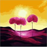 正品DIY数字油画 卧室客厅大画紫色太阳树50*50 60*60cm亚麻画布